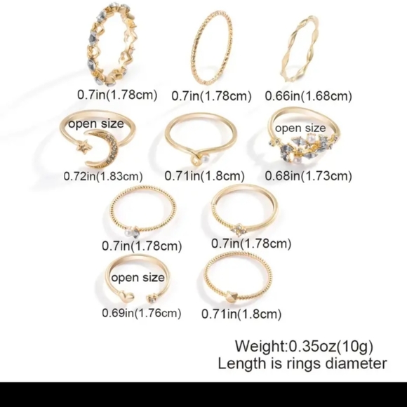 - New 10 Goldtone Rings - Picture 3 of 4